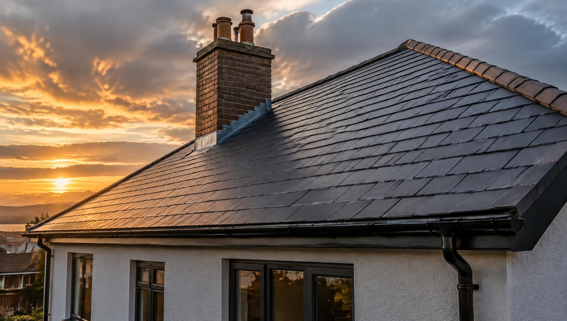 Newly slated roof at sunset